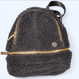 lululemon athletica Black Sherpa Mini Backpack with Gold Zippers